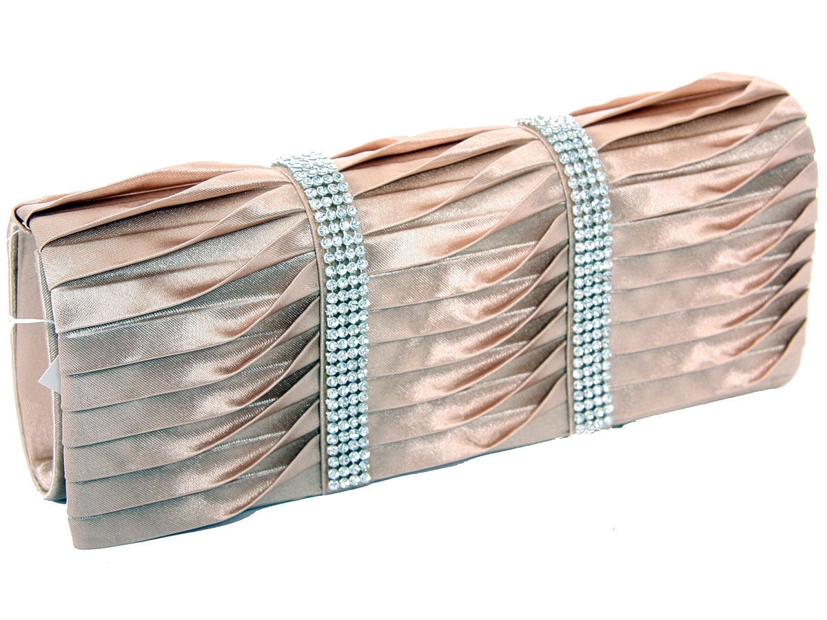 Rhinestone Embellished Satin Evening Bag in Champaign