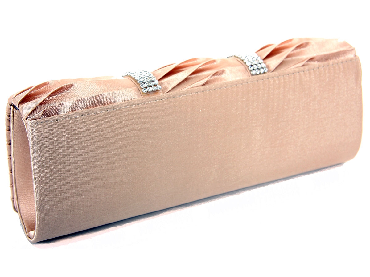 Rhinestone Embellished Satin Evening Bag in Champaign — in alternative picture