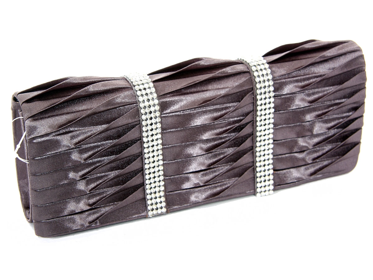 Rhinestone Embellished Satin Evening Bag in Gray
