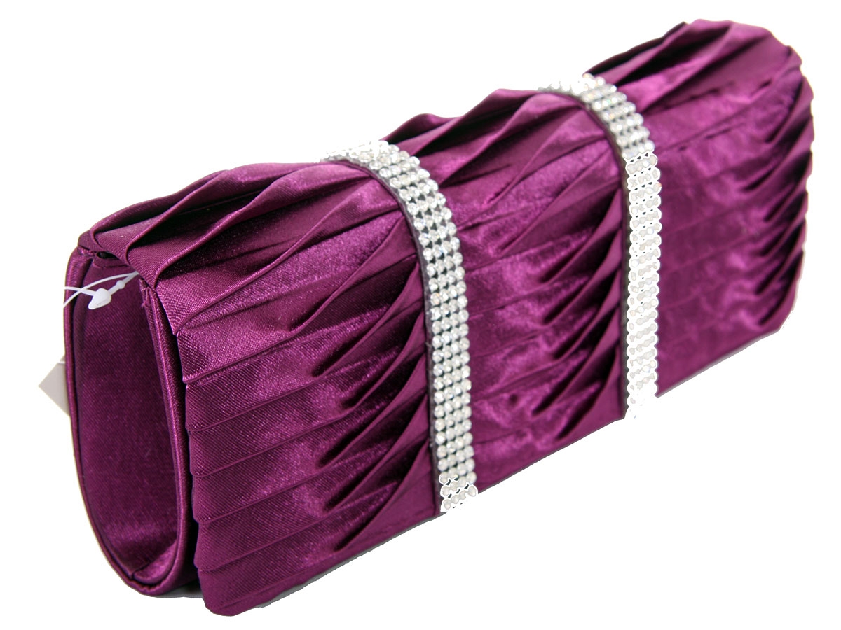 Rhinestone Embellished Satin Evening Bag in Purple