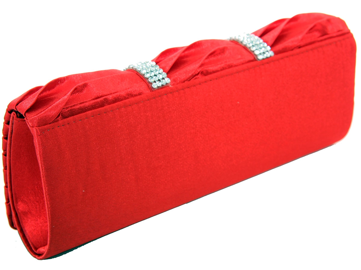 Rhinestone Embellished Satin Evening Bag in Red — in alternative picture