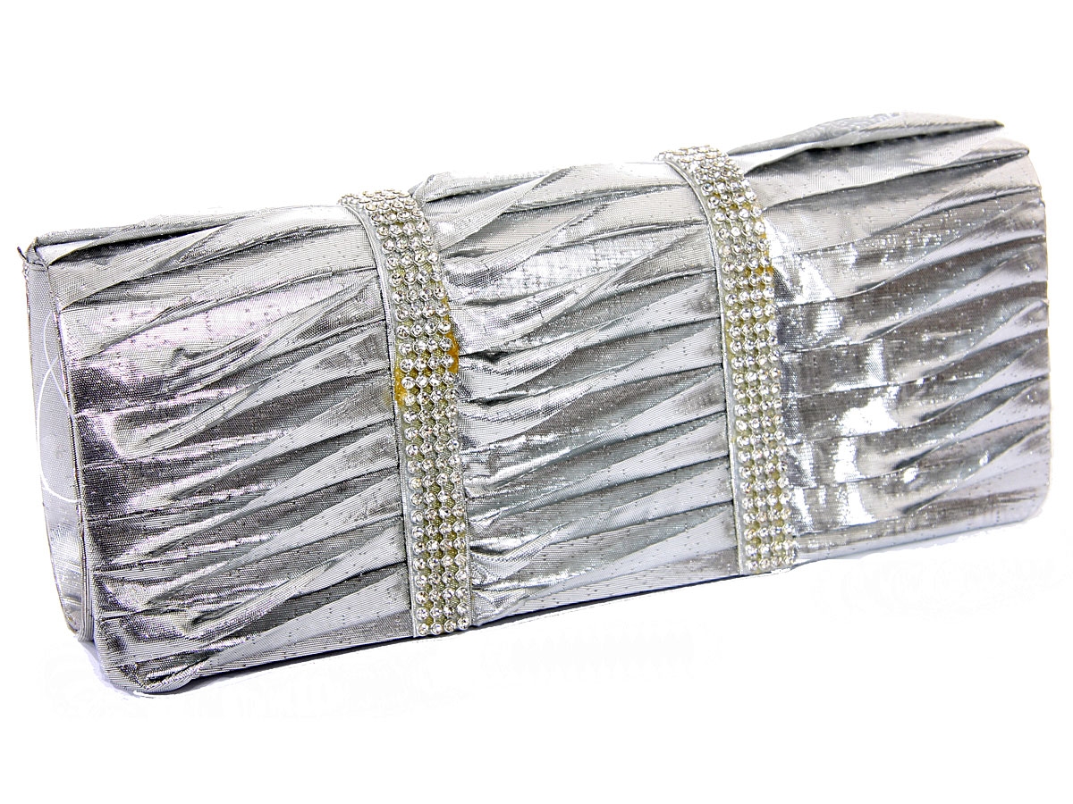 Rhinestone Embellished Satin Evening Bag in Silver