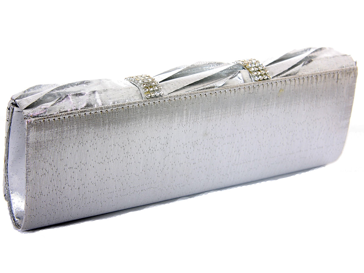 Rhinestone Embellished Satin Evening Bag in Silver — in alternative picture
