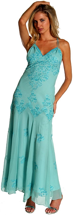 Floral Beaded Formal Dress — in Turquoise color