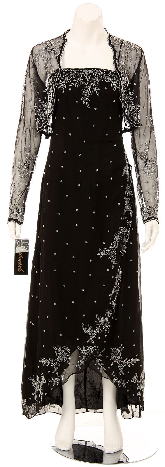 2 Piece Floral Beaded Formal Dress — in Black