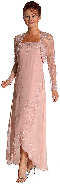 2 Piece Floral Beaded Formal Dress — in Dusty Rose color