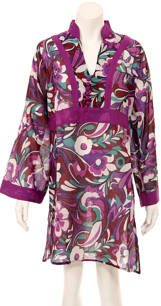 Long Sleeve Floral Print Purple Summer Dress