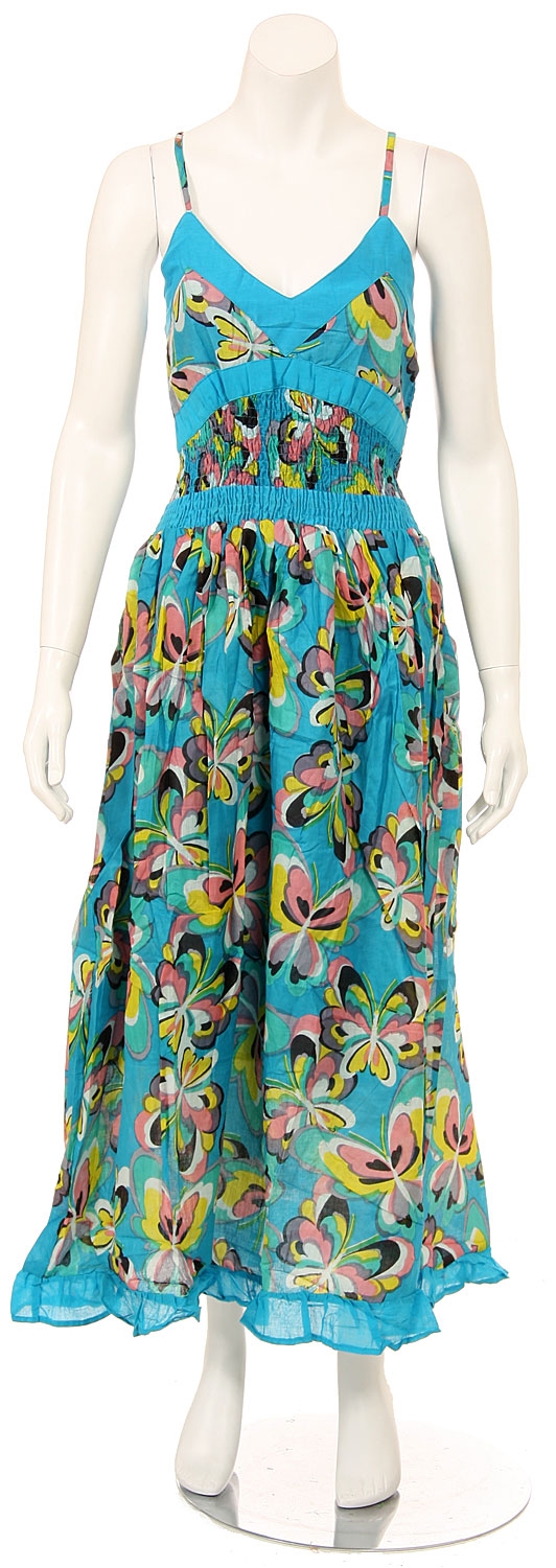 Spaghetti Strapped Butterfly Print Summer Dress in Blue