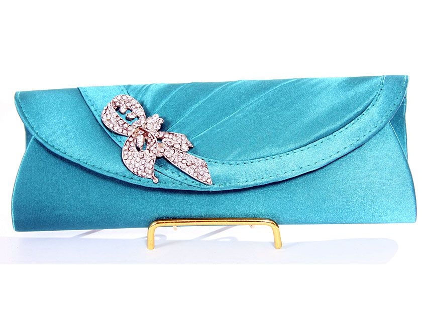 Sating Evening Bag with Studded Brooche in Green