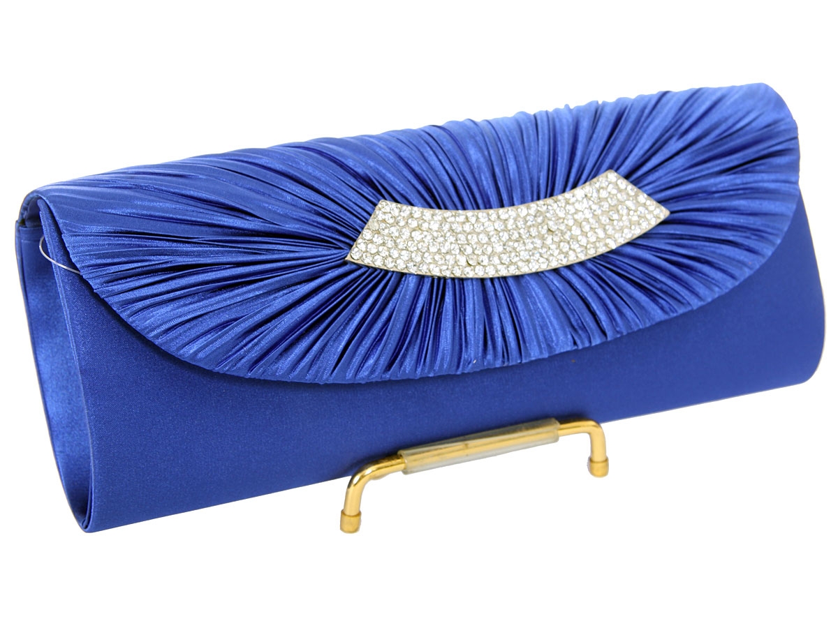 Rhinestone Embellished Satin Evening Bag in Blue