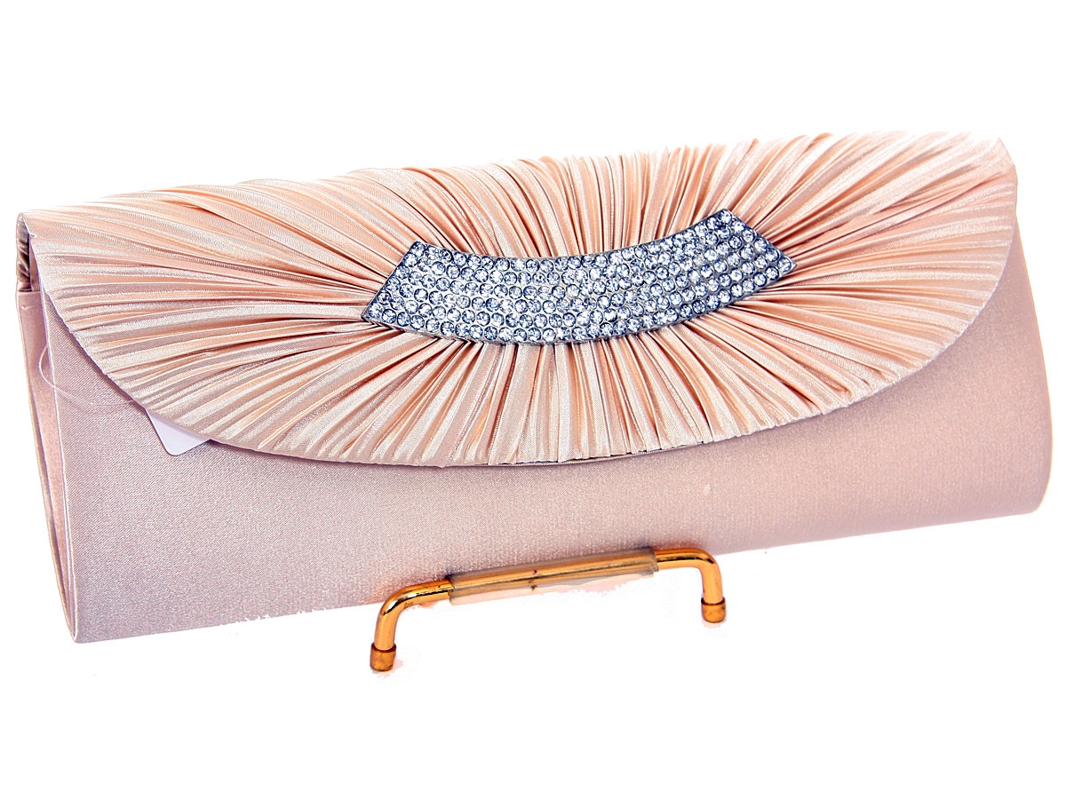 Rhinestone Embellished Satin Evening Bag in Champaign