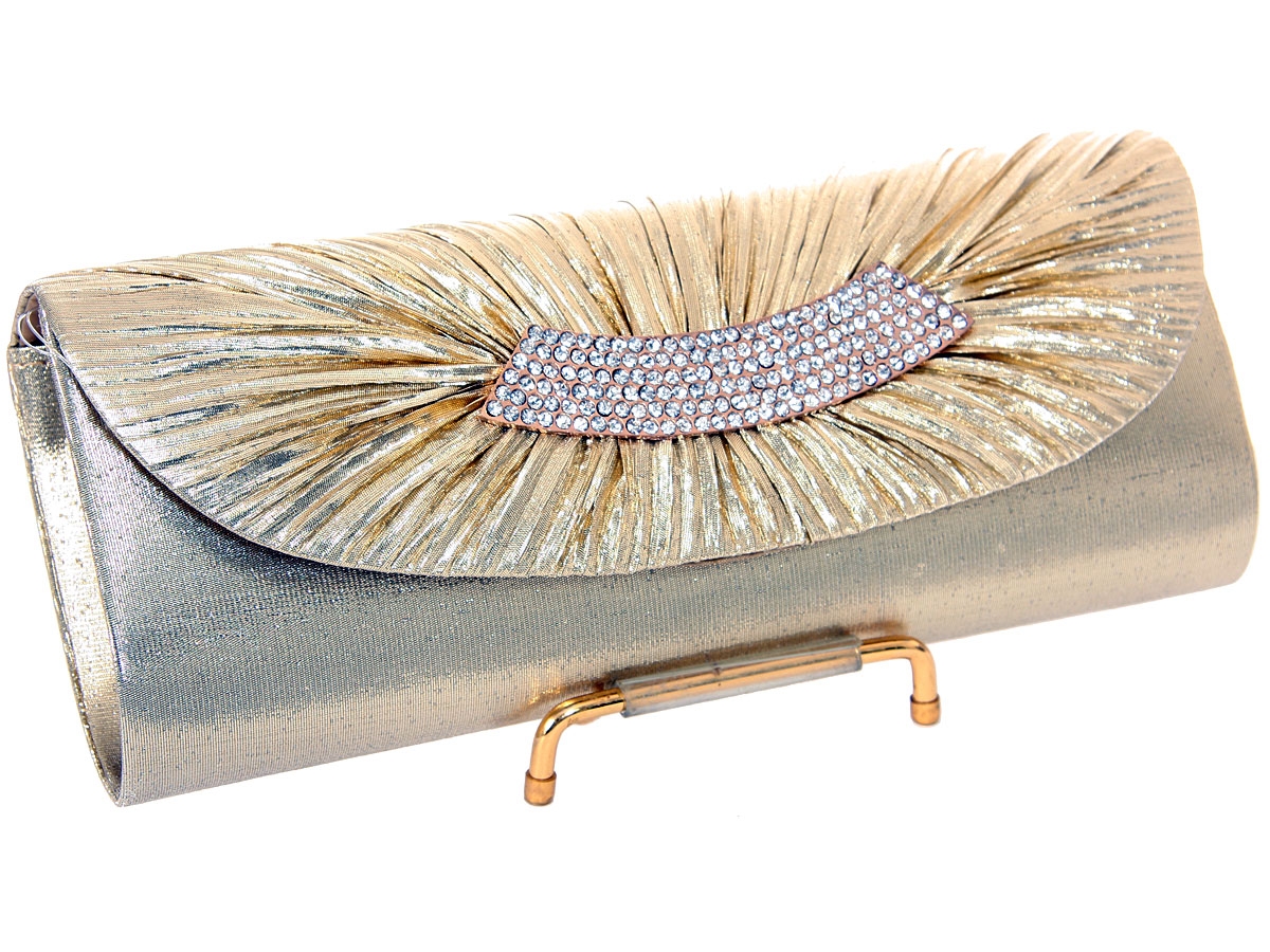Rhinestone Embellished Satin Evening Bag in Gold