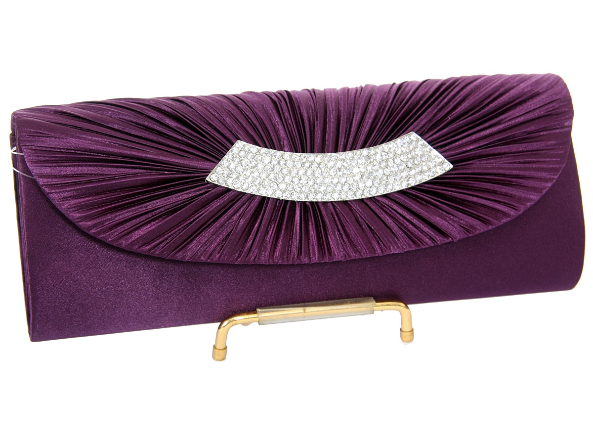 Rhinestone Embellished Satin Evening Bag in Purple