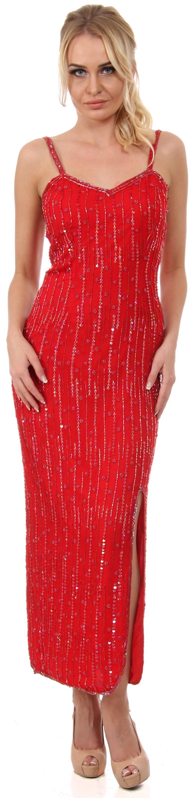 Spaghetti Straps V-Neck Long Sequined Formal Dress