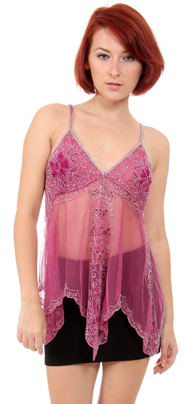 Asymmetric Embellished English Net Top