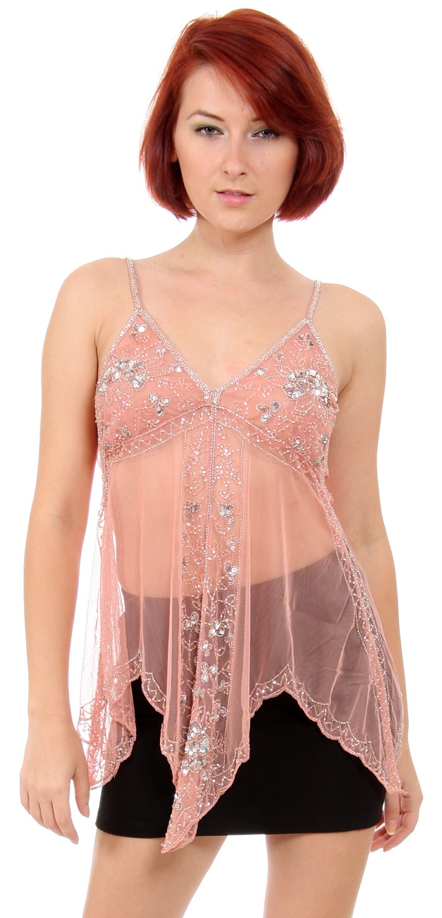 Spaghetti Strapped Sheer Sequined Top