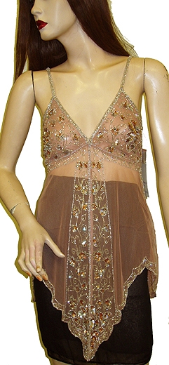 Asymmetric Net Top with Silver/Copper Beading