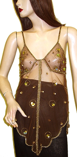 Asymmetric Net Top with Petal Sequin Accent
