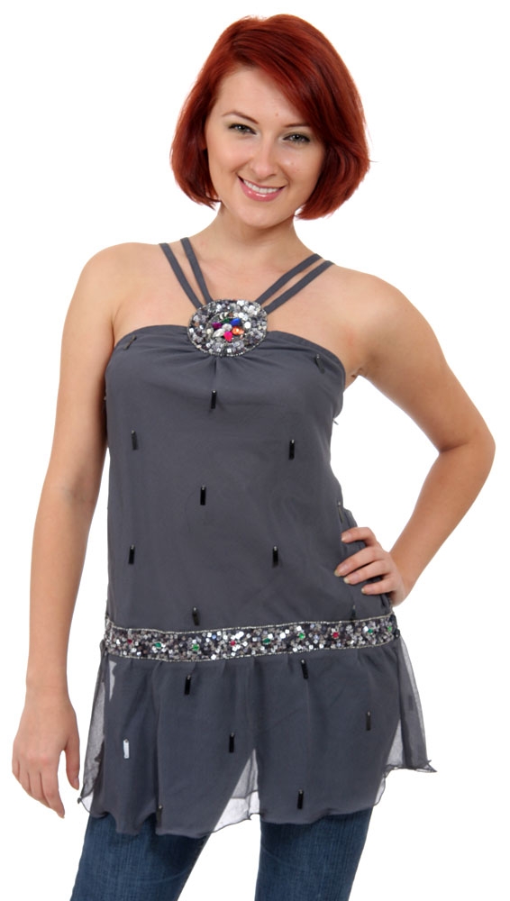 Double Strapped Assymetrical Sequined Top