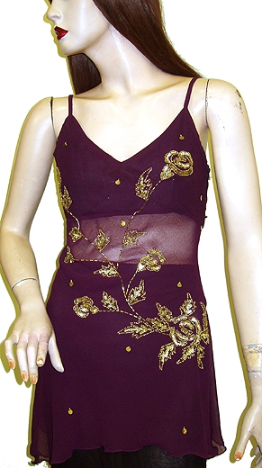 Floral Beaded Spaghetti StrappedTop
