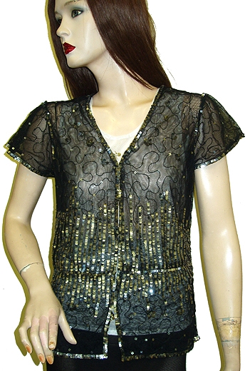 Short Sleeved Sequined Net Cape