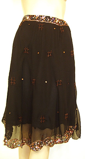 Bead Embellished Knee Length Skirt 