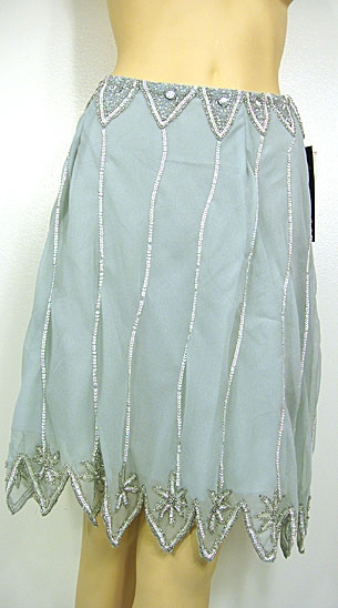 Bead Embellished Knee Length Skirt  — in Gray/Silver