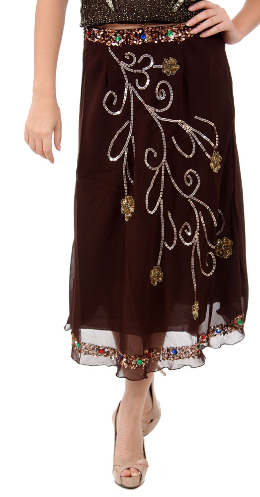 Bead Embellished Tea Length Skirt