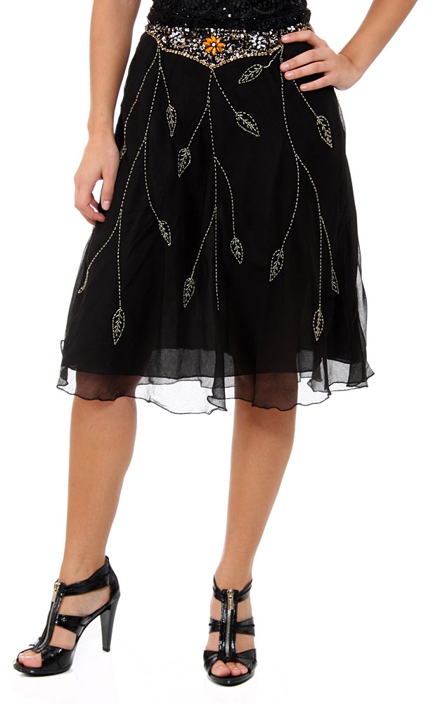 Bead Embellished Knee Length Skirt 
