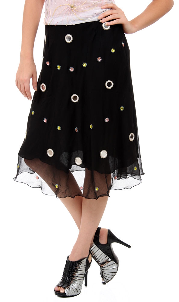 Embellished Circles Knee Length Skirt