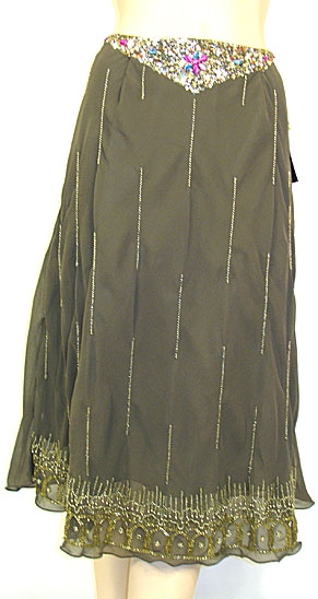 Bead Embellished Knee Length Skirt 