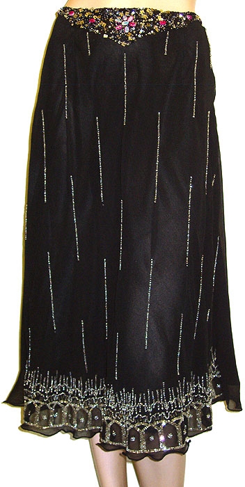 Bead Embellished Tea-Length Skirt