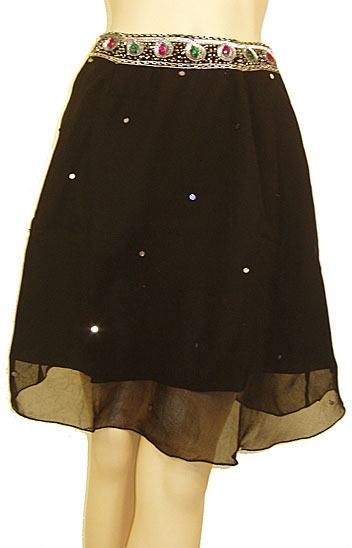 Bead Embellished Knee Length Skirt  — in Black/Silver