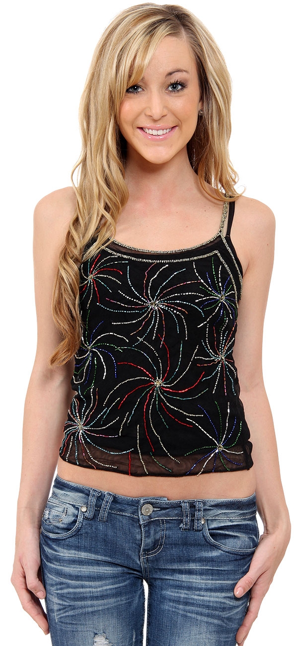Net Top with Multi-color Beadwork