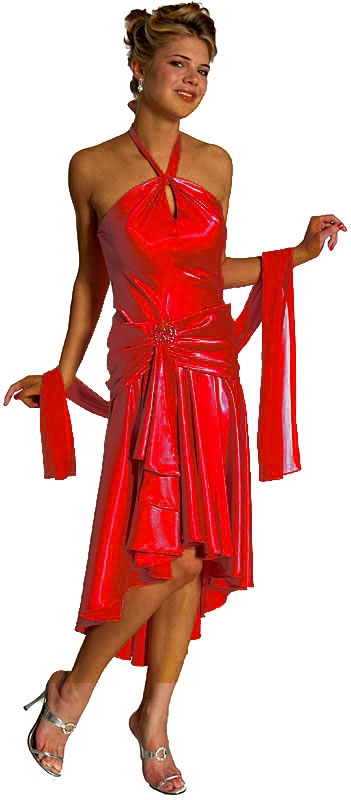 Halter Neck Asymmetric Satin Formal Prom Dress — in Red color