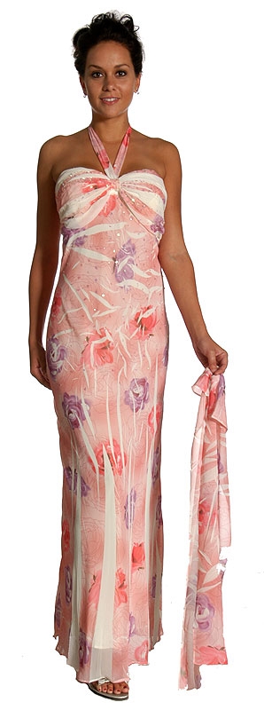 Halter Printed Bustier Long Evening Dress