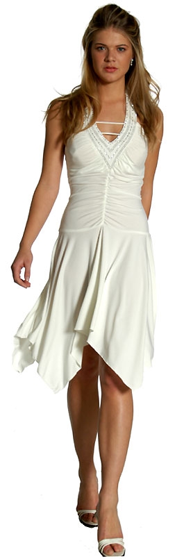 Form Fitting Asymmetric Short Cocktail & Party Dress — in Ivory