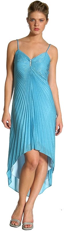 Spaghetti Strapped Asymmetric Pleated Formal Dress