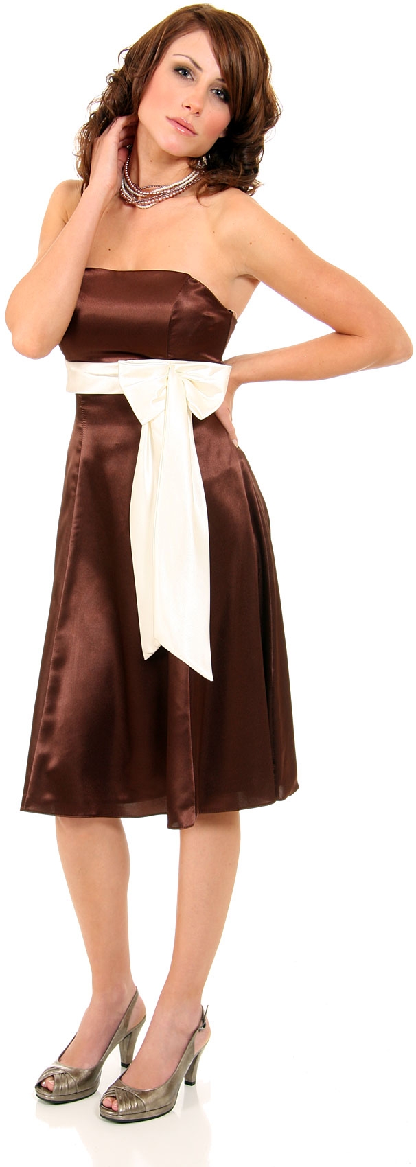Strapless Bow & Sash Prom Dress