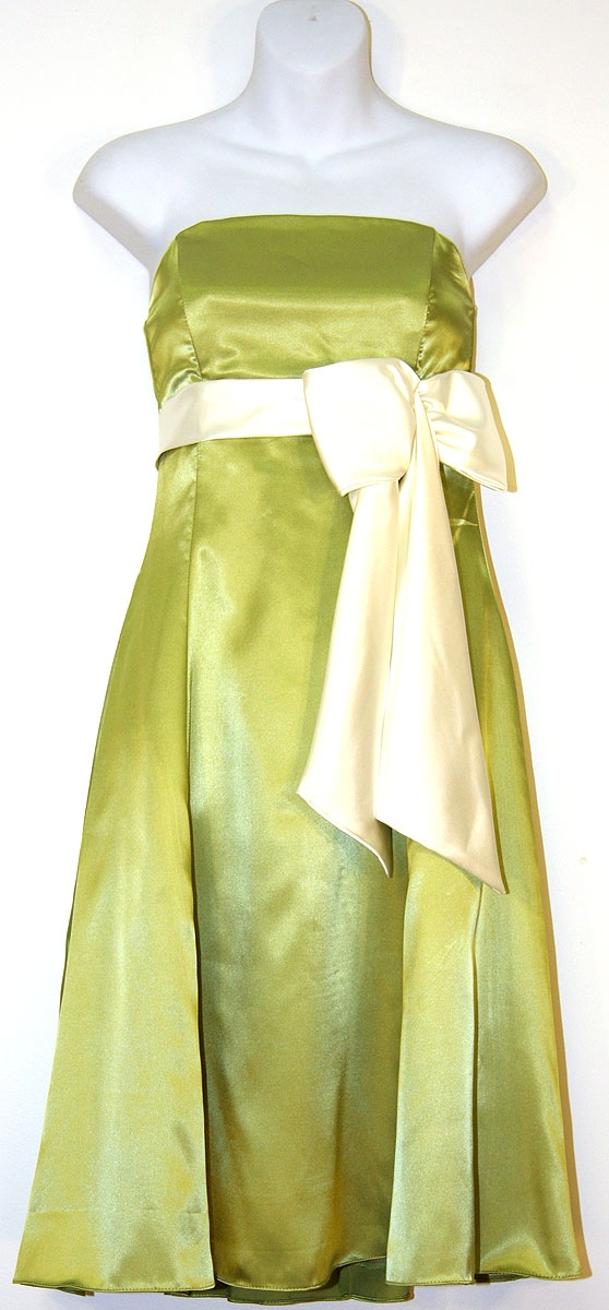 Strapless Bow & Sash Prom Dress — in Apple Green/Ivory