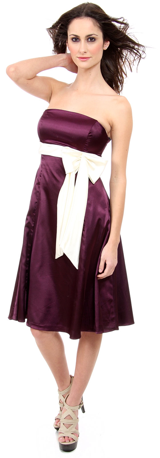 Strapless With Ivory Bow & Sash Prom Dress