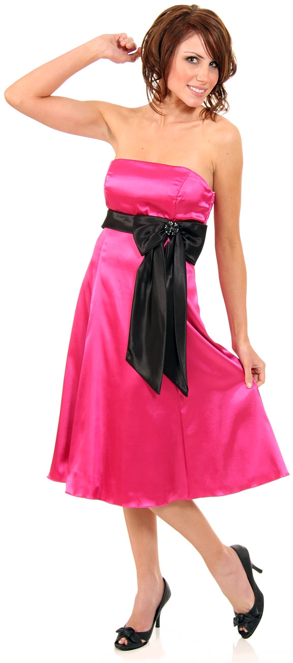 Strapless Two Toned Prom Dress With Bow Appliqu — in alternative image