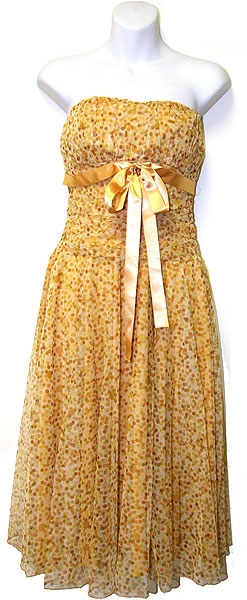 Tea Length Polka Dot  Party Dress — in Gold color