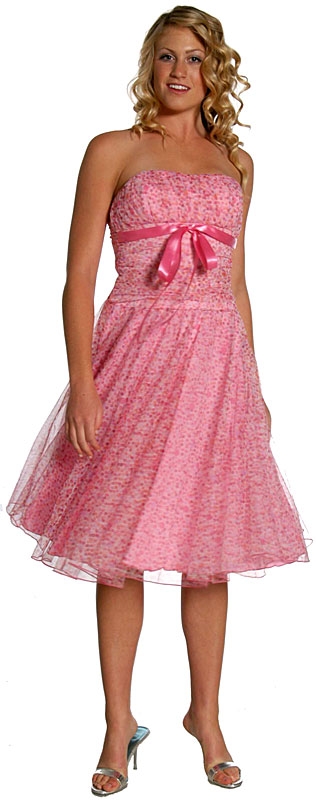 Tea Length Polka Dot  Party Dress — in Pink color
