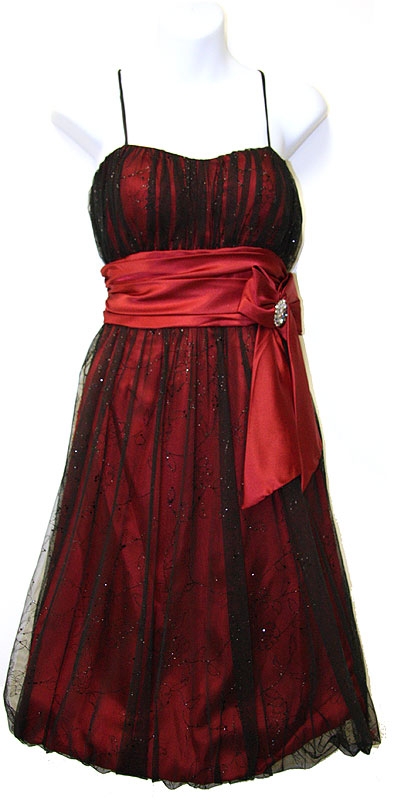 Rouched Shirred Short Cocktail Dress — in Black/Red