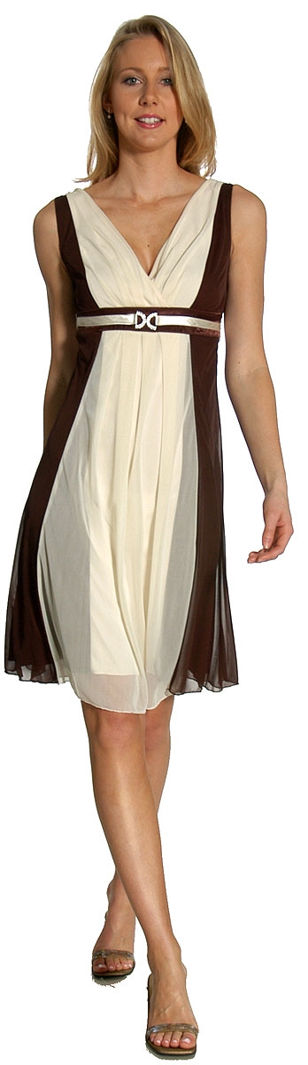 Knee Length V Neck Cocktail Dress with Waist Belt