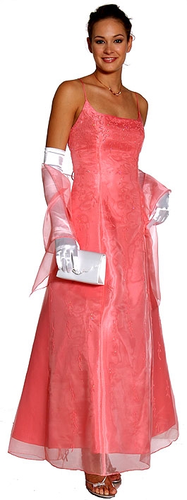 Criss Crossed Beaded Organza Evening Dress