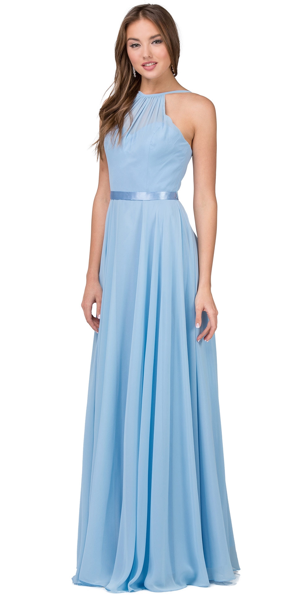 A-line High Neck Chiffon Long Bridesmaid Dress