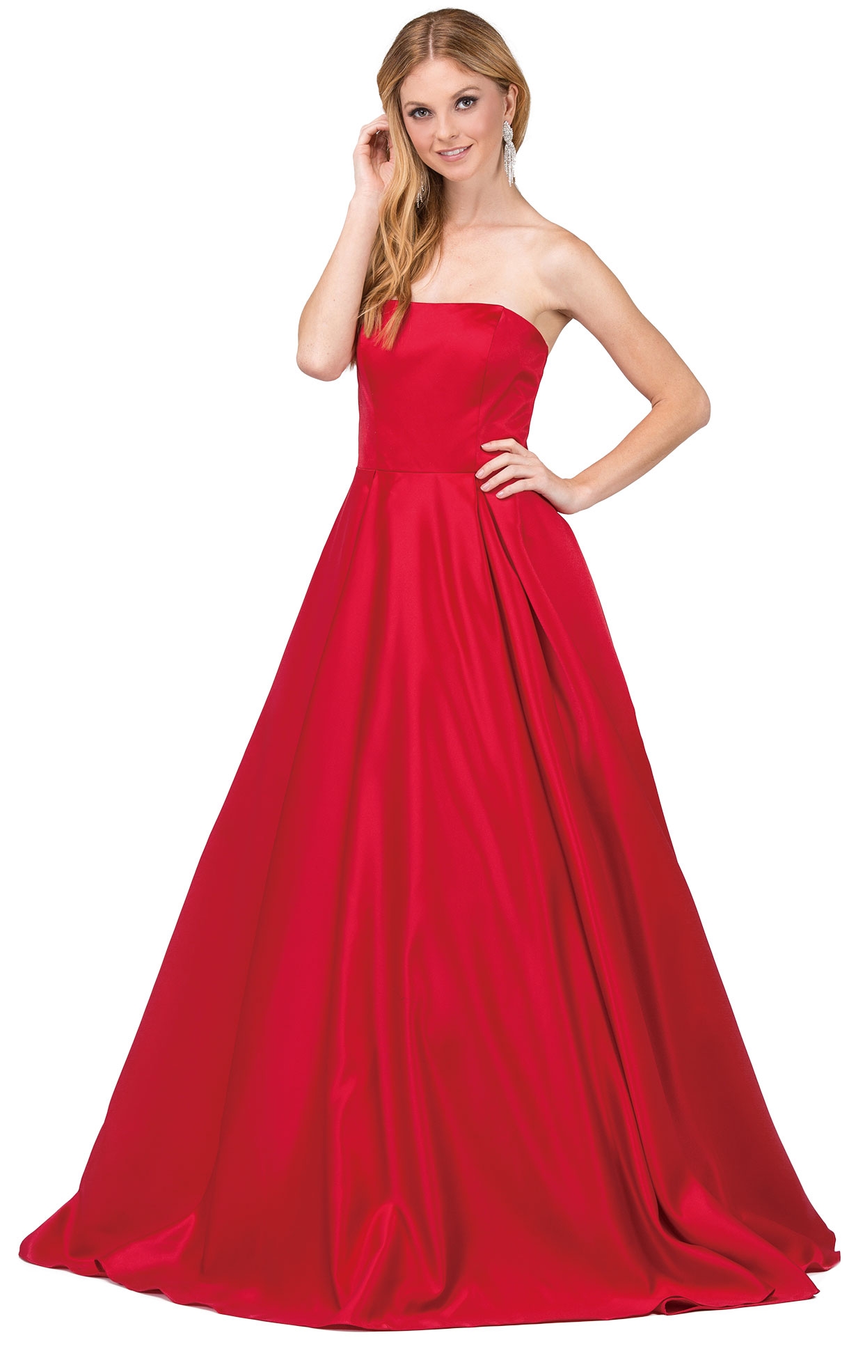 Strapless Puffy Skirt Long Prom Dress with Lace-up Corset — in Red