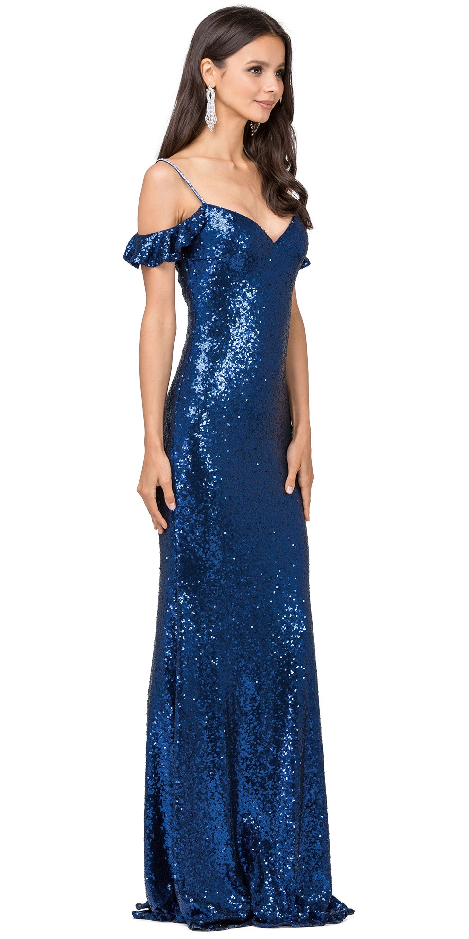 Cold Shoulder Sweetheart Neck Long Sequins Prom Dress — in an alternative image